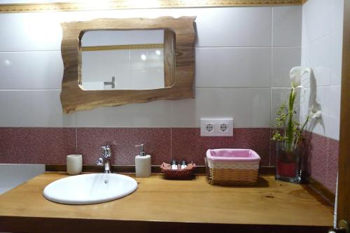a bathroom with a sink and a mirror at Apartamentos La Condesa in Valmeo