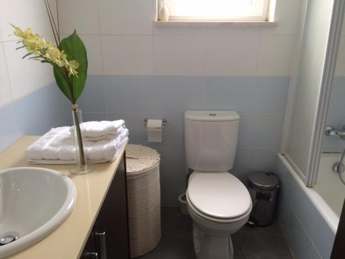 ein Badezimmer mit weißer Toilette und Waschbecken in der Unterkunft Panorama Luxury Villa in Protaras