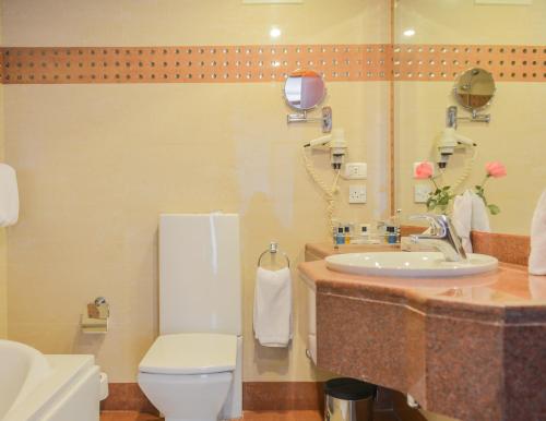 a bathroom with a sink and a toilet at Hotel Flamenco Cairo in Cairo