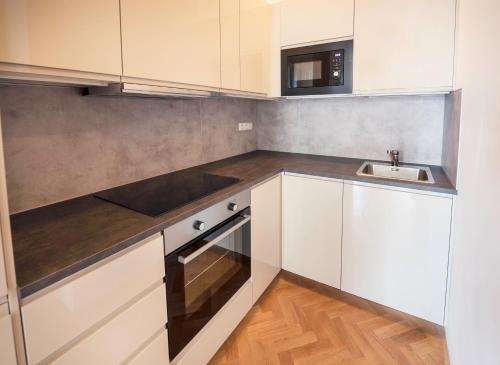 Kuchyň nebo kuchyňský kout v ubytování Letna Garden Suites