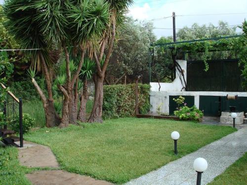 a yard with trees and grass and a fence at Σοφίτα Μαρτά in Kalamos