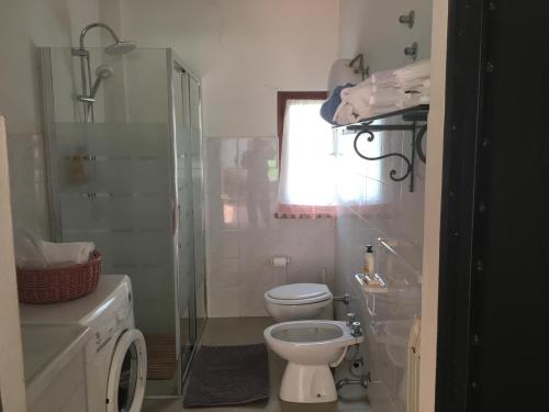 a bathroom with a toilet and a shower and a sink at Al Sasso in Città di Castello