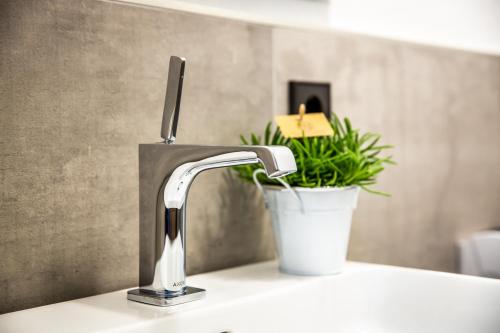 a kitchen sink with a faucet and a potted plant at Brauerei Zwönitz in Zwönitz