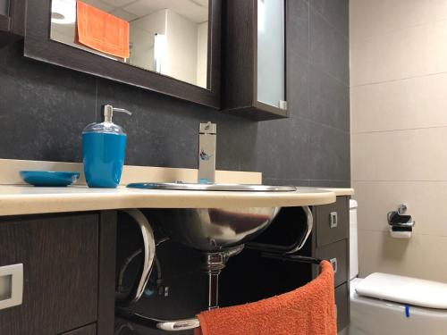 a kitchen counter with a sink and a toilet at CriteriaHome! nice&easy in Madrid