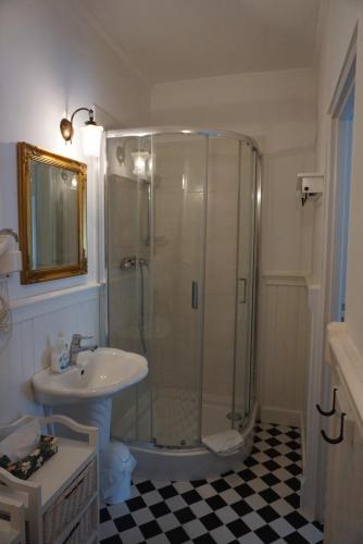 a bathroom with a shower and a sink at Gościniec Gaładuś in Dusznica