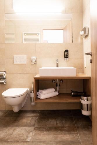 a bathroom with a sink and a toilet at Rossano Boutique Hotel & Ristorante in Ansbach