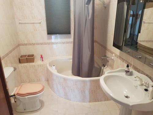 a bathroom with a tub and a toilet and a sink at Quinta da Paz in Borba