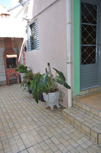 a group of plants sitting outside of a building at Hospedagem Centro Champagnat in Londrina