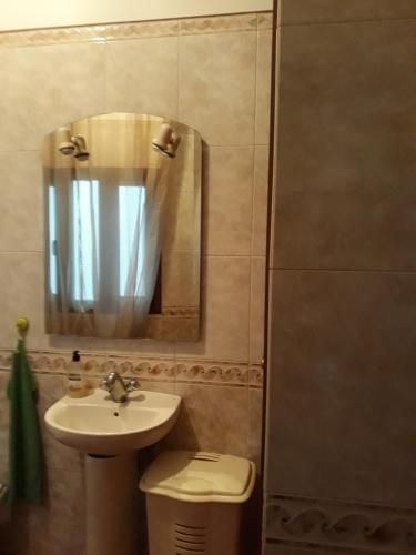 ein Badezimmer mit einem Waschbecken, einem WC und einem Spiegel in der Unterkunft Apartamento con terraza privada y barbacoa in La Laguna