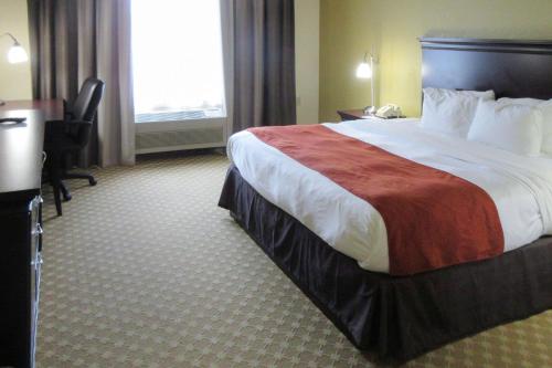 a hotel room with a large bed and a desk at Quality Inn & Suites in Alexandria