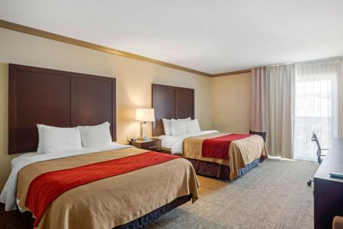 a hotel room with two beds and a window at Comfort Inn Castro Valley in Castro Valley