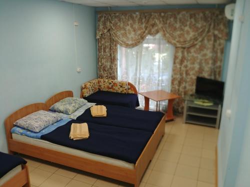 ハバロフスクにあるAlbatrosのベッドルーム(ベッド1台、テーブル、テレビ付)