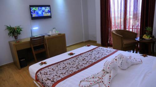 a hotel room with a bed and a television at Haile Resort-Gondar in Gonder