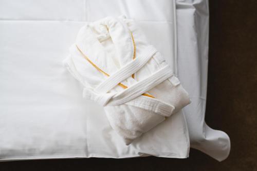 a white towel hanging from the door of a refrigerator at Royal Palace in Turčianske Teplice