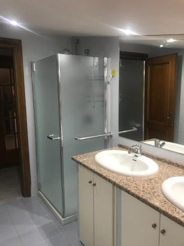 a bathroom with a shower and a sink at CASAMARTY in San Cesareo