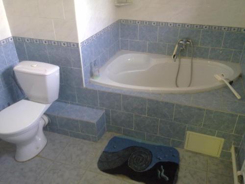 a bathroom with a tub and a toilet and a sink at Studánka in Orlová