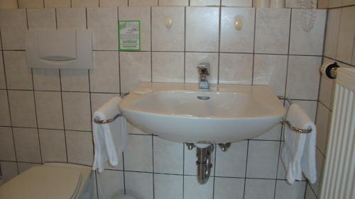 a bathroom with a sink and a toilet at Mettenberger Hof - Pension in Grafenhausen