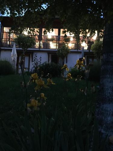 a garden in front of a house with yellow flowers at Ostello Trentapassi in Zone