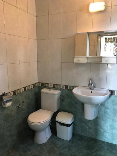 a bathroom with a toilet and a sink at Хотел Милев in Kiten