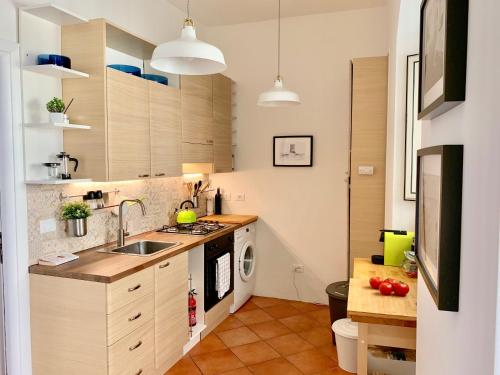 una pequeña cocina con fregadero y lavavajillas en Studio Sant'Antonio, en Pizzo