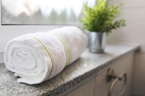 a roll of towels on a counter in a bathroom at bestprice Hotel Eschweiler in Eschweiler