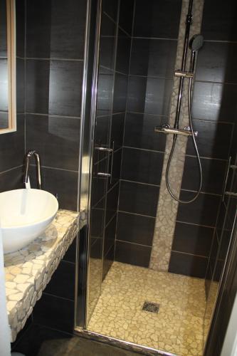 une salle de bain avec douche et lavabo dans l'établissement Petit nid à 50m de la plage au coeur de Fouras, à Fouras