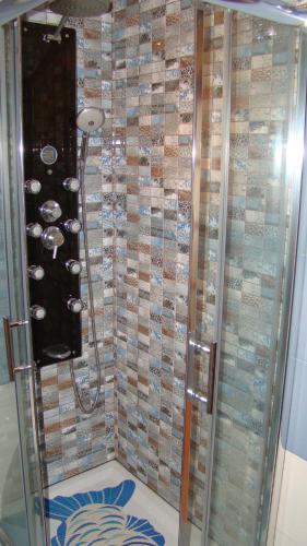 a shower with a glass door in a bathroom at ZONA DE PLAYA in Marín