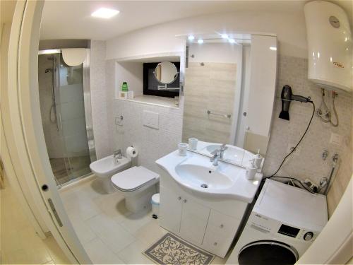 een badkamer met een wastafel, een toilet en een douche bij Landolina Sweet Home in Catania
