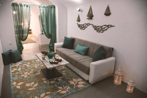 A seating area at Serenity Blue (Cave house)