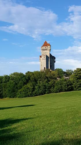 an old building on top of a green field at Hotel Hotwagner in Maria Enzersdorf
