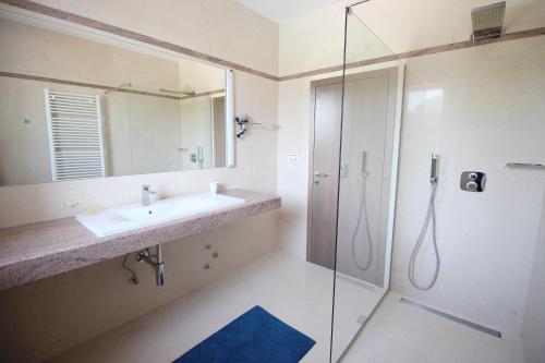 a bathroom with a sink and a shower at Villa Minu in Radetići