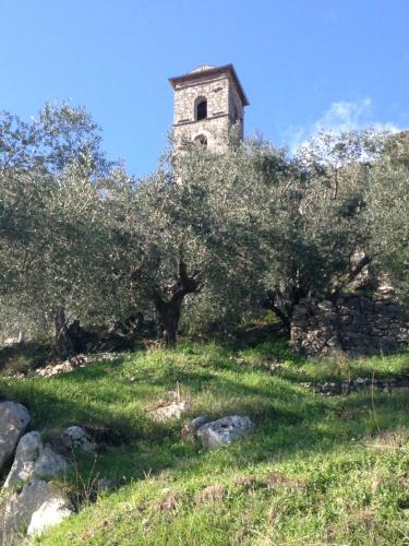 an old tower on top of a hill with trees at Valle Fiorita in Castro dei Volsci
