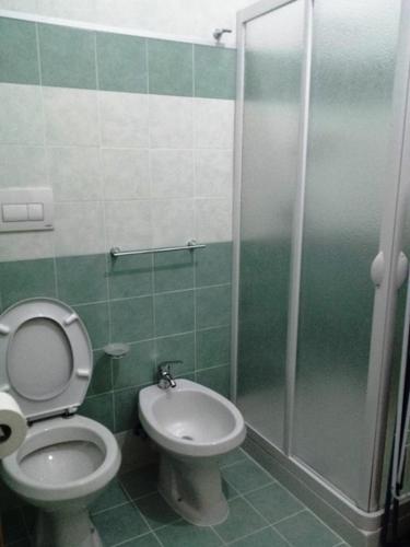 a bathroom with a toilet and a shower at Casa Vacanze Fontanelle in Badolato