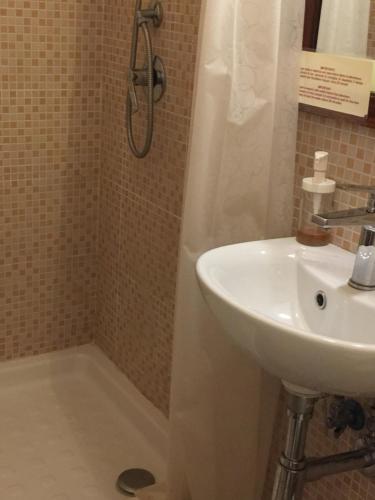 uma casa de banho com um lavatório e um chuveiro em Casa Brigida em Gênova