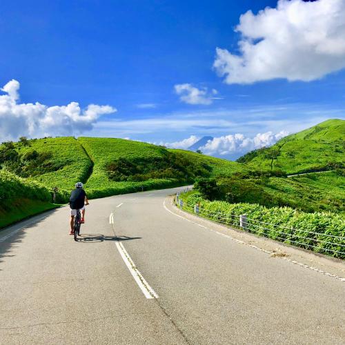 a person riding a bike down a road at Kona Stay Bicycle Resort in Izunokuni