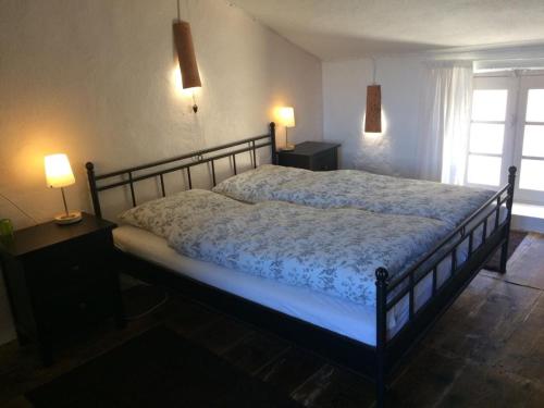 a large bed in a bedroom with two lamps at Casa Franceschi in Pioggiola