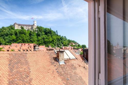 a view from a window of a roof at Barbo Palace Apartments and Rooms in Ljubljana