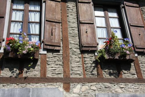 a building with windows and flower boxes on it at Dolwin in Argelès-Gazost