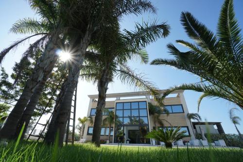 a building with palm trees in front of it at Terra di Negroamaro in Leverano