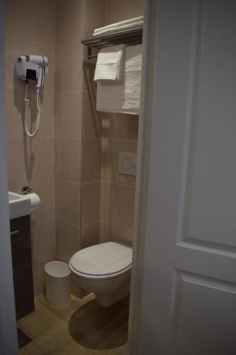 a small bathroom with a toilet and a sink at Hotel Puy De Dôme in Paris