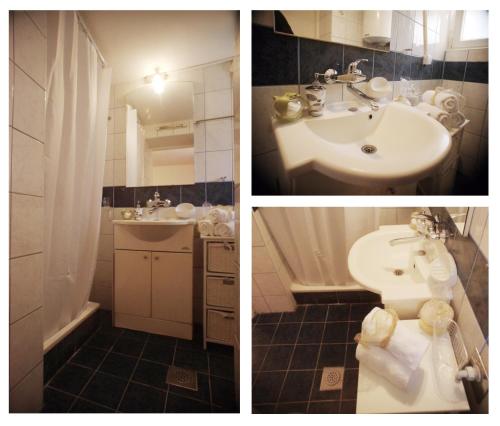 2 Bilder eines Badezimmers mit Waschbecken und WC in der Unterkunft Old City in Novigrad Istria