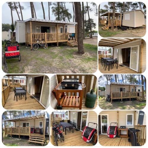un collage de photos d'une petite maison dans l'établissement Mobil-home Contis plage - Landes, à Saint-Julien-en-Born