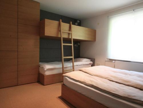 a bedroom with a bunk bed and a ladder at Village House in Železniki