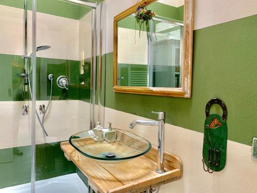 A bathroom at the green home