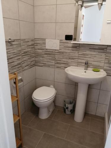 a bathroom with a toilet and a sink at Sentieri sul Mare in Moneglia