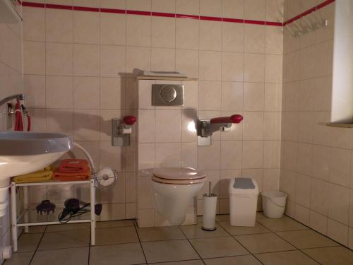 Un baño pequeño con inodoro y lavabo. en Apartments Schramm, en Eisenach
