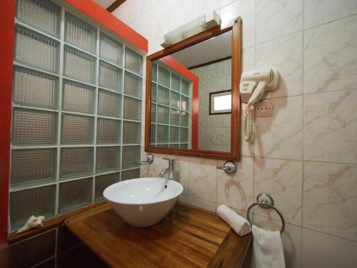 ein Bad mit einem Waschbecken und einem Spiegel in der Unterkunft Gassy Country House in Ivato