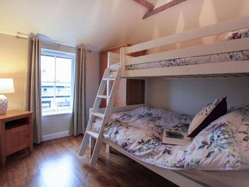 a bedroom with a bunk bed with a ladder at Little Bakehouse in Criccieth