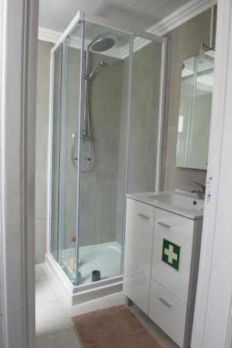 a shower in a bathroom with a sink and a shower at Just Like Home in Ponta Delgada