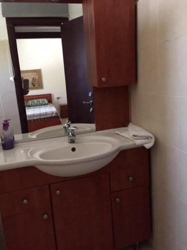 a bathroom with a sink and a mirror at הבית של דרורי in Neve Zohar